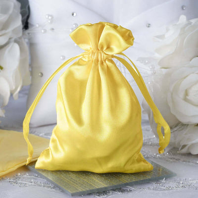 12 Pack 4"x6" Gold Satin Drawstring Wedding Party Favor Gift Bags - Linen Luxes
