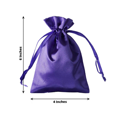 12 Pack 4"x6" Purple Satin Drawstring Wedding Party Favor Gift Bags - Linen Luxes