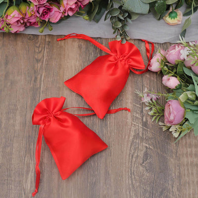 12 Pack 4"x6" Red Satin Drawstring Wedding Party Favor Gift Bags - Linen Luxes