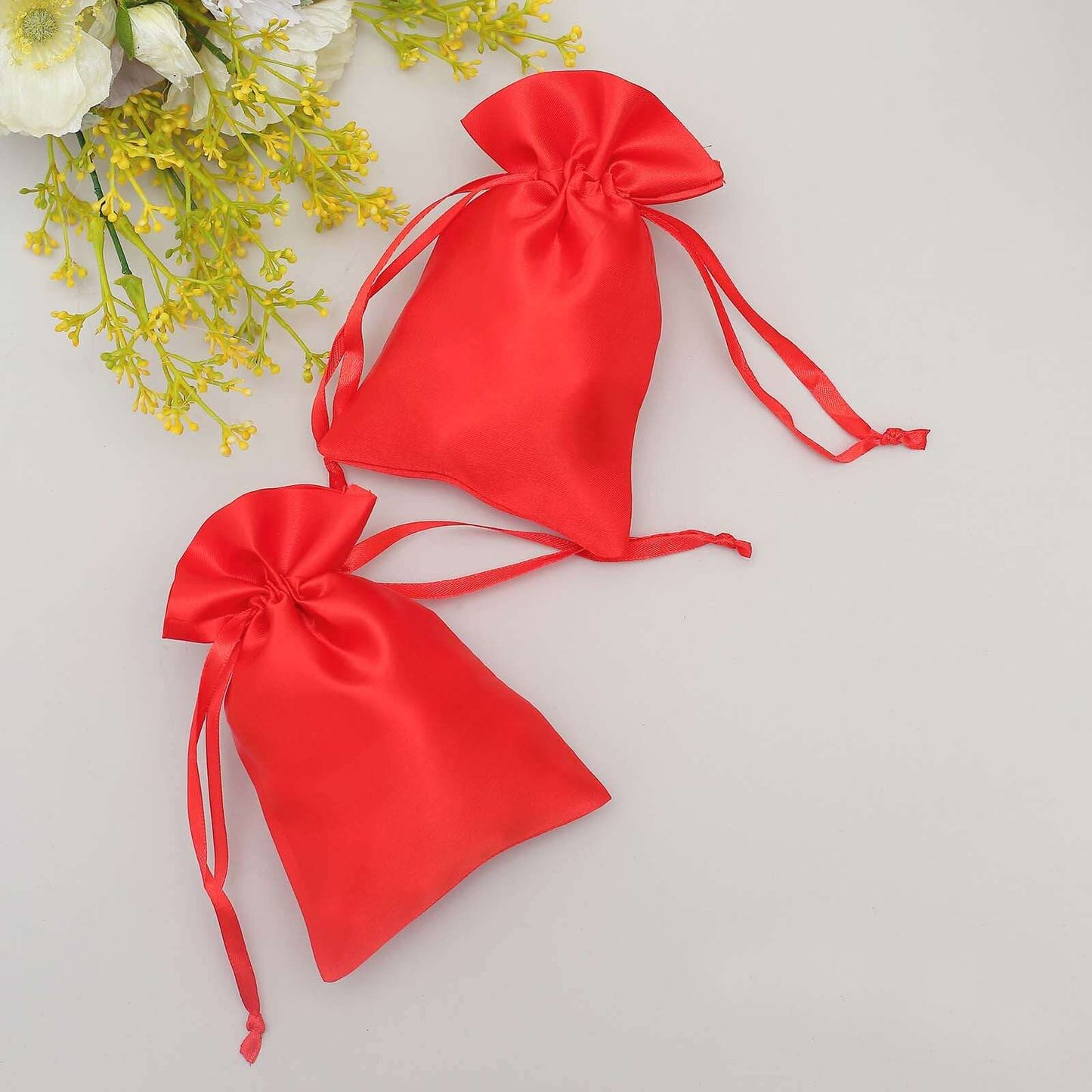 12 Pack 4"x6" Red Satin Drawstring Wedding Party Favor Gift Bags - Linen Luxes