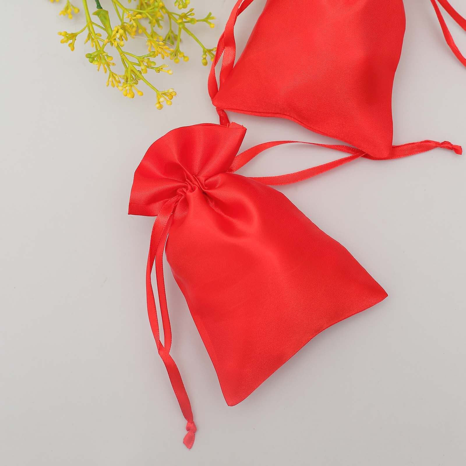 12 Pack 4"x6" Red Satin Drawstring Wedding Party Favor Gift Bags - Linen Luxes