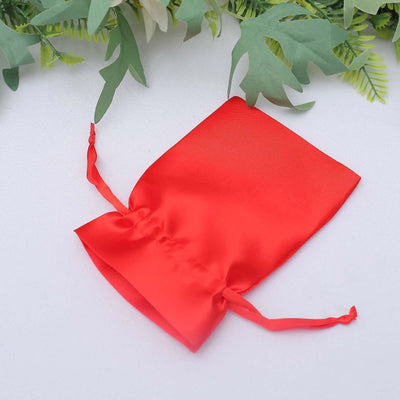 12 Pack 4"x6" Red Satin Drawstring Wedding Party Favor Gift Bags - Linen Luxes
