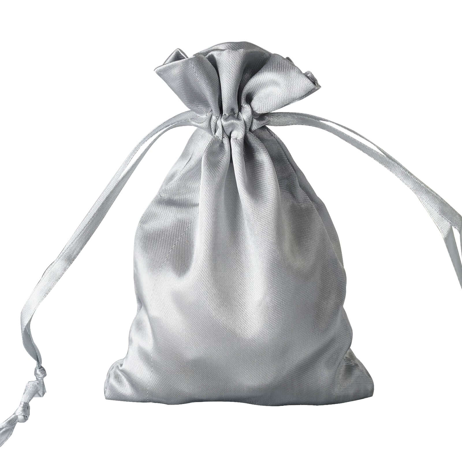 12 Pack 4"x6" Silver Satin Drawstring Wedding Party Favor Gift Bags - Linen Luxes