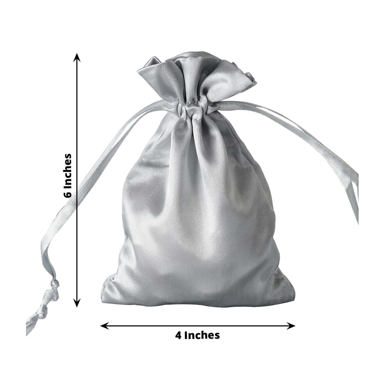 12 Pack 4"x6" Silver Satin Drawstring Wedding Party Favor Gift Bags - Linen Luxes