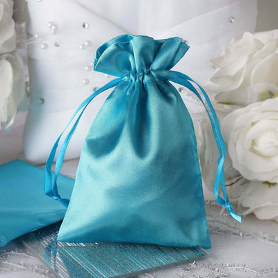 12 Pack 4"x6" Turquoise Satin Drawstring Wedding Party Favor Gift Bags - Linen Luxes