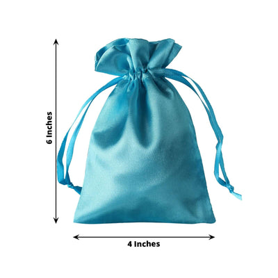 12 Pack 4"x6" Turquoise Satin Drawstring Wedding Party Favor Gift Bags - Linen Luxes