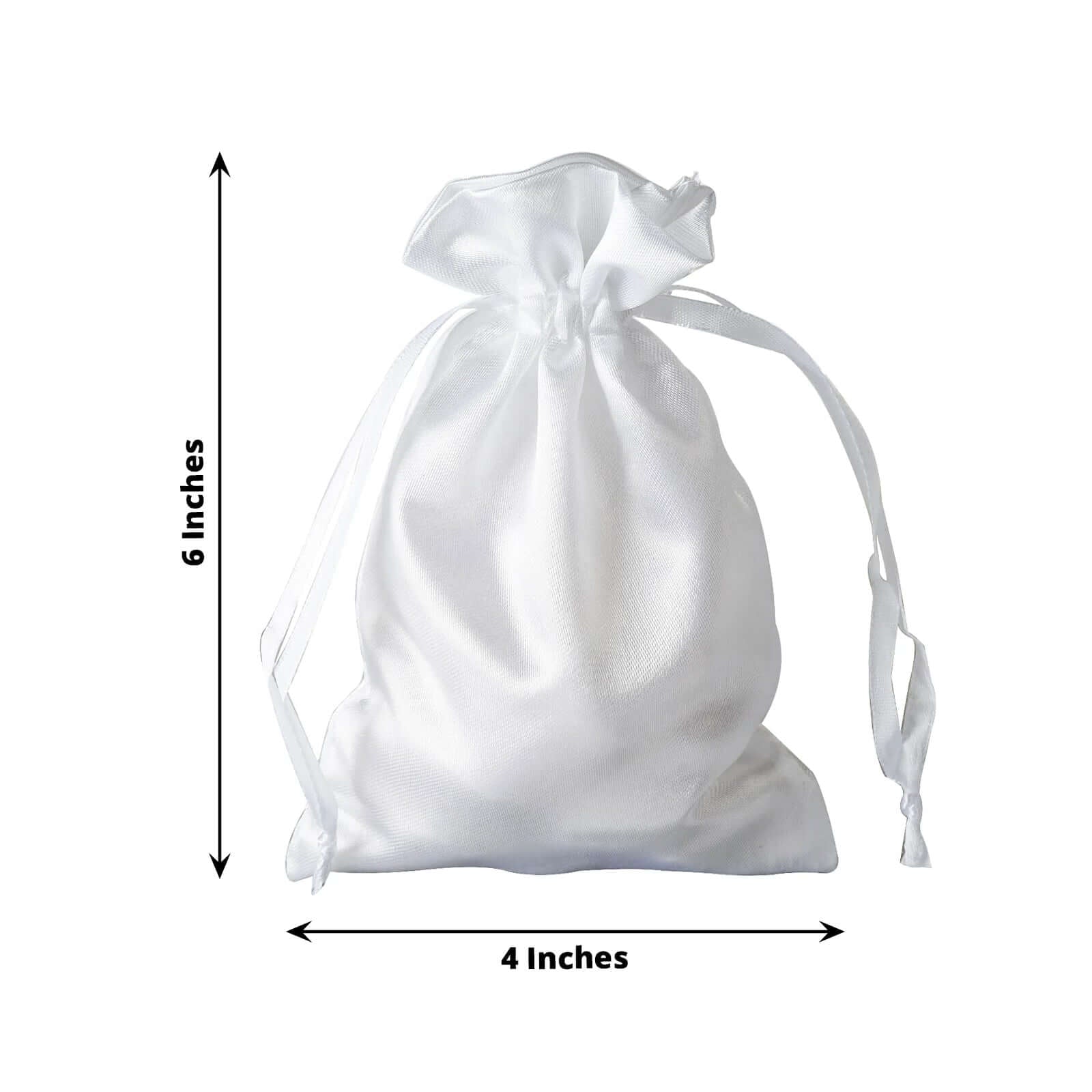 12 Pack 4"x6" White Satin Drawstring Wedding Party Favor Gift Bags - Linen Luxes