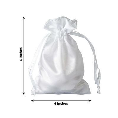 12 Pack 4"x6" White Satin Drawstring Wedding Party Favor Gift Bags - Linen Luxes