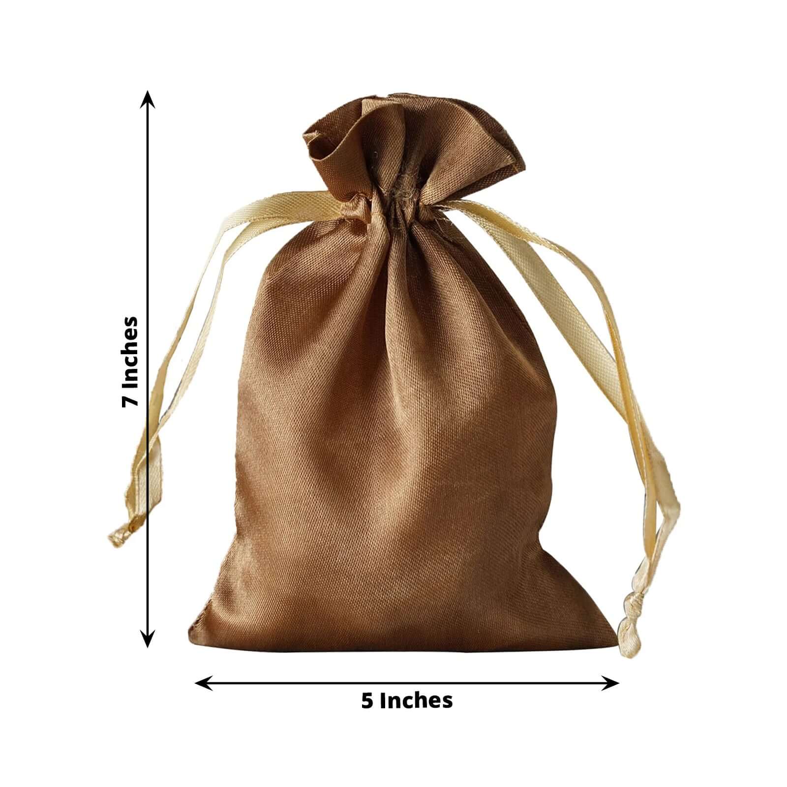 12 Pack 5"x7" Antique Gold Satin Drawstring Wedding Party Favor Gift Bags, Drawstring Pouch Gift Bags - Linen Luxes