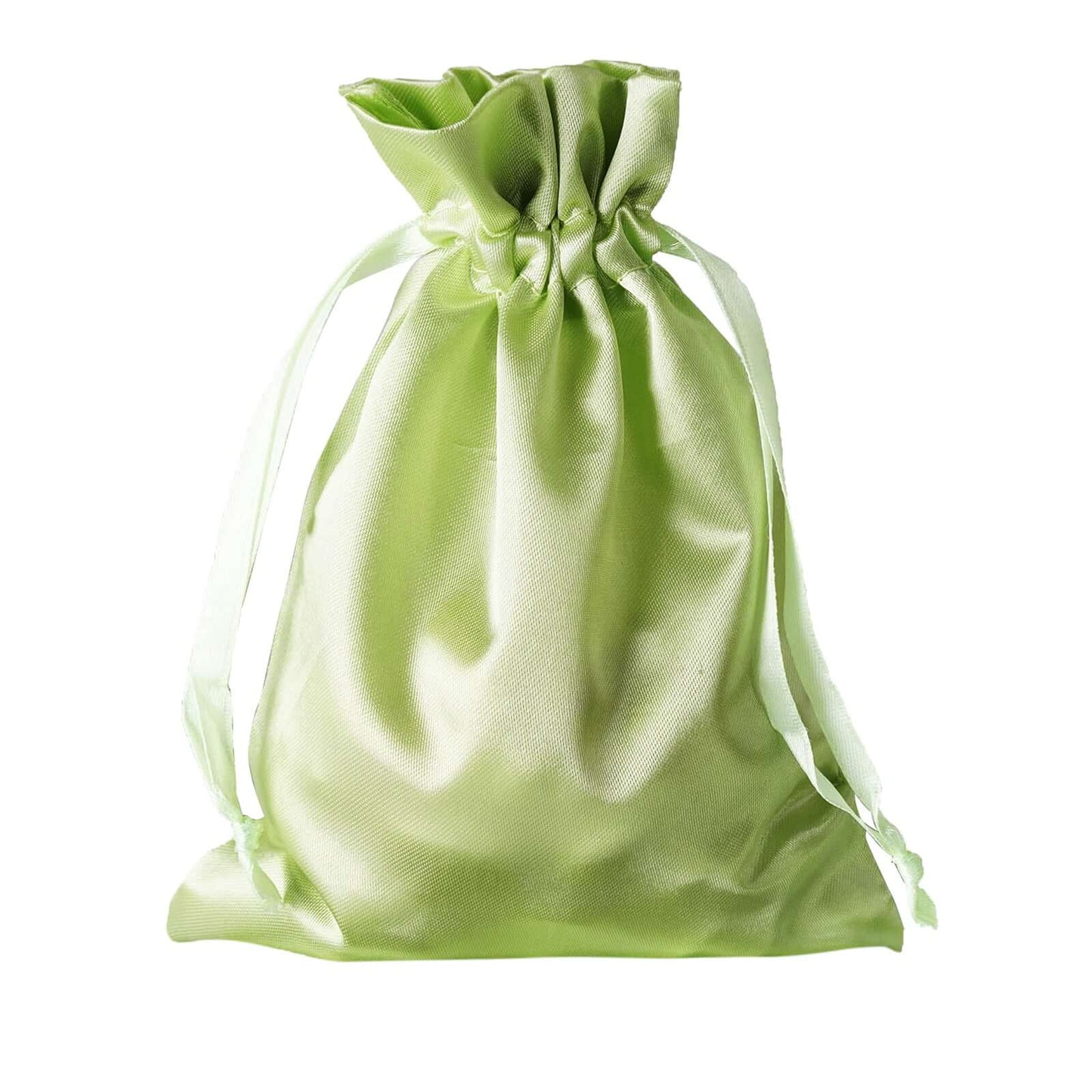 12 Pack 5"x7" Apple Green Satin Drawstring Wedding Party Favor Gift Bags, Drawstring Pouch Gift Bags - Linen Luxes
