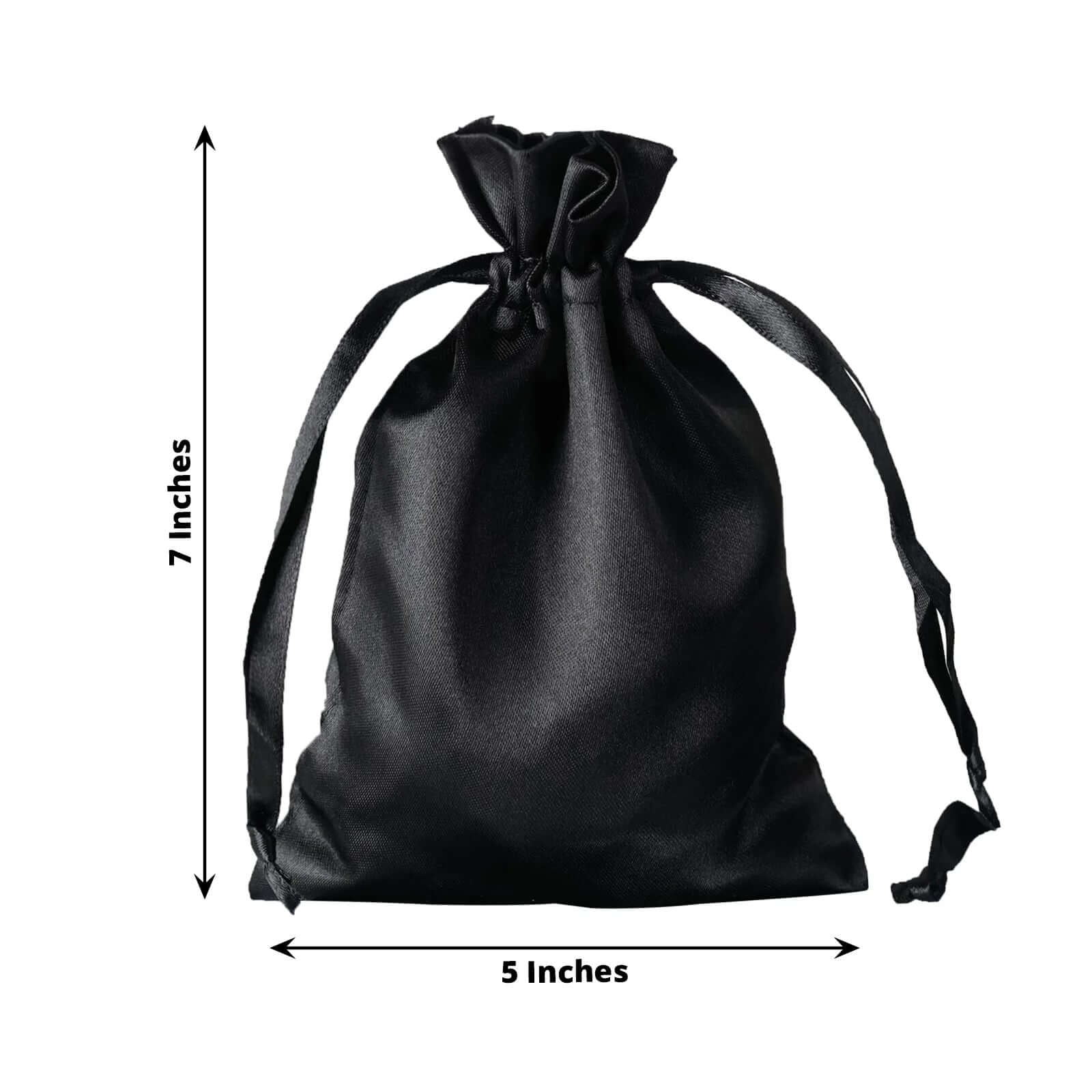 12 Pack 5"x7" Black Satin Drawstring Wedding Party Favor Gift Bags - Linen Luxes