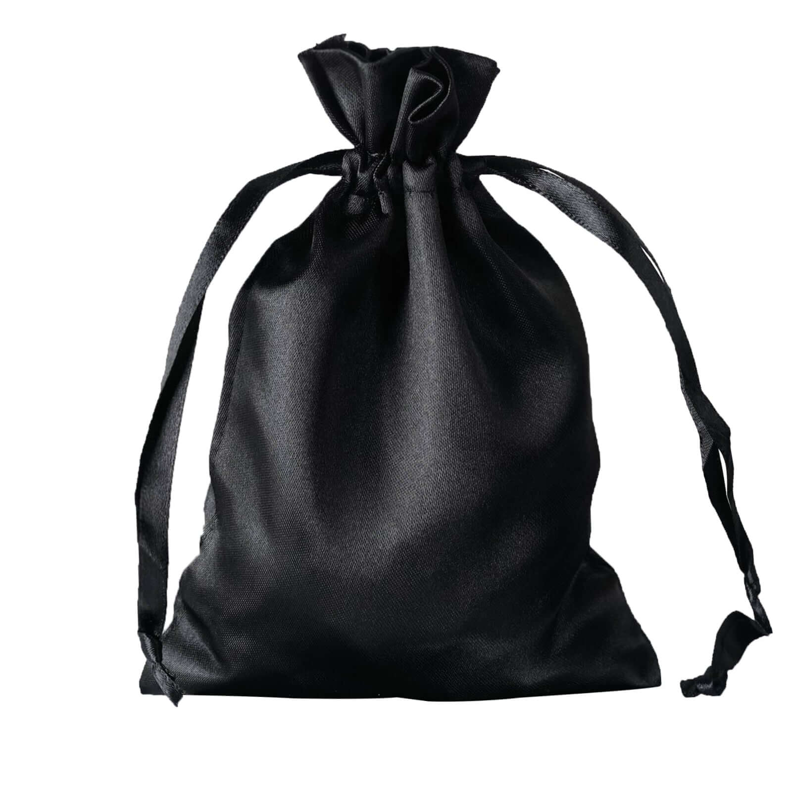 12 Pack 5"x7" Black Satin Drawstring Wedding Party Favor Gift Bags - Linen Luxes
