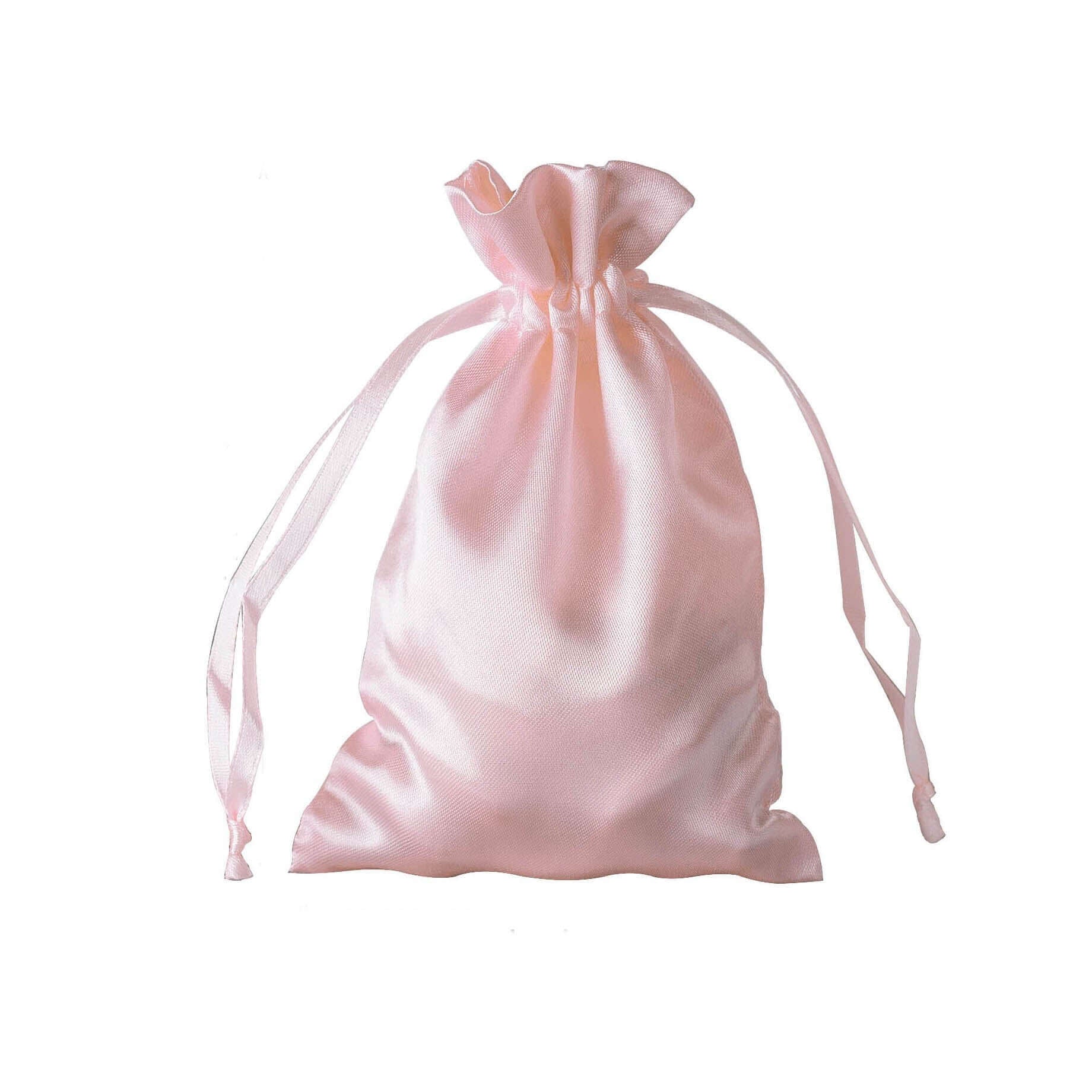 12 Pack 5"x7" Blush Satin Drawstring Wedding Party Favor Gift Bags, Drawstring Pouch Gift Bags - Linen Luxes