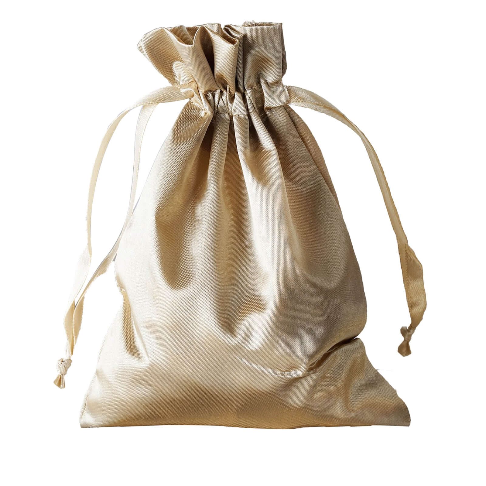 12 Pack 5"x7" Champagne Satin Drawstring Wedding Party Favor Gift Bags - Linen Luxes