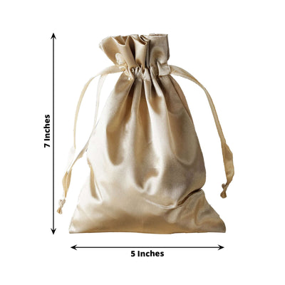 12 Pack 5"x7" Champagne Satin Drawstring Wedding Party Favor Gift Bags - Linen Luxes