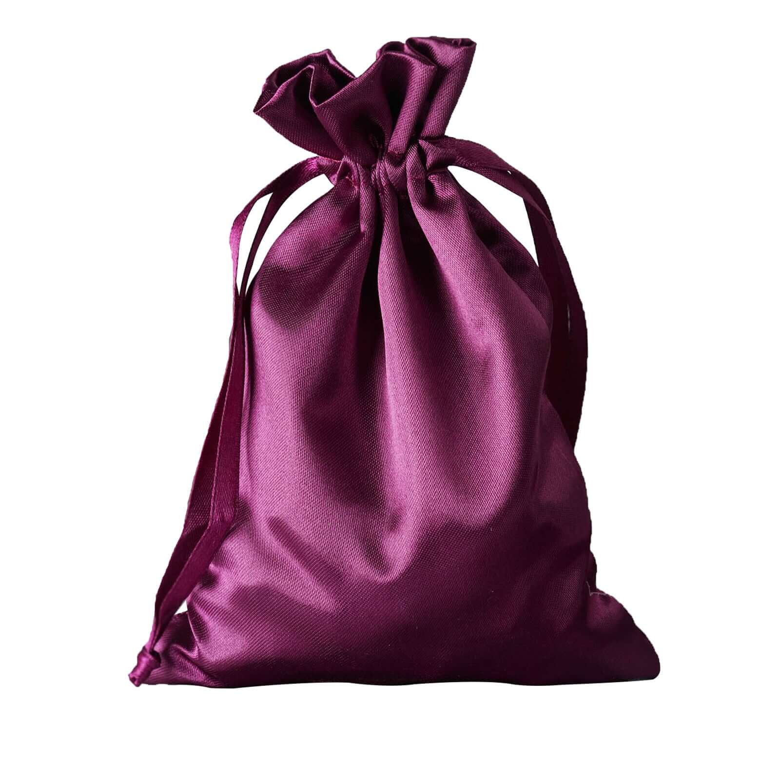 12 Pack 5"x7" Eggplant Satin Drawstring Wedding Party Favor Gift Bags - Linen Luxes