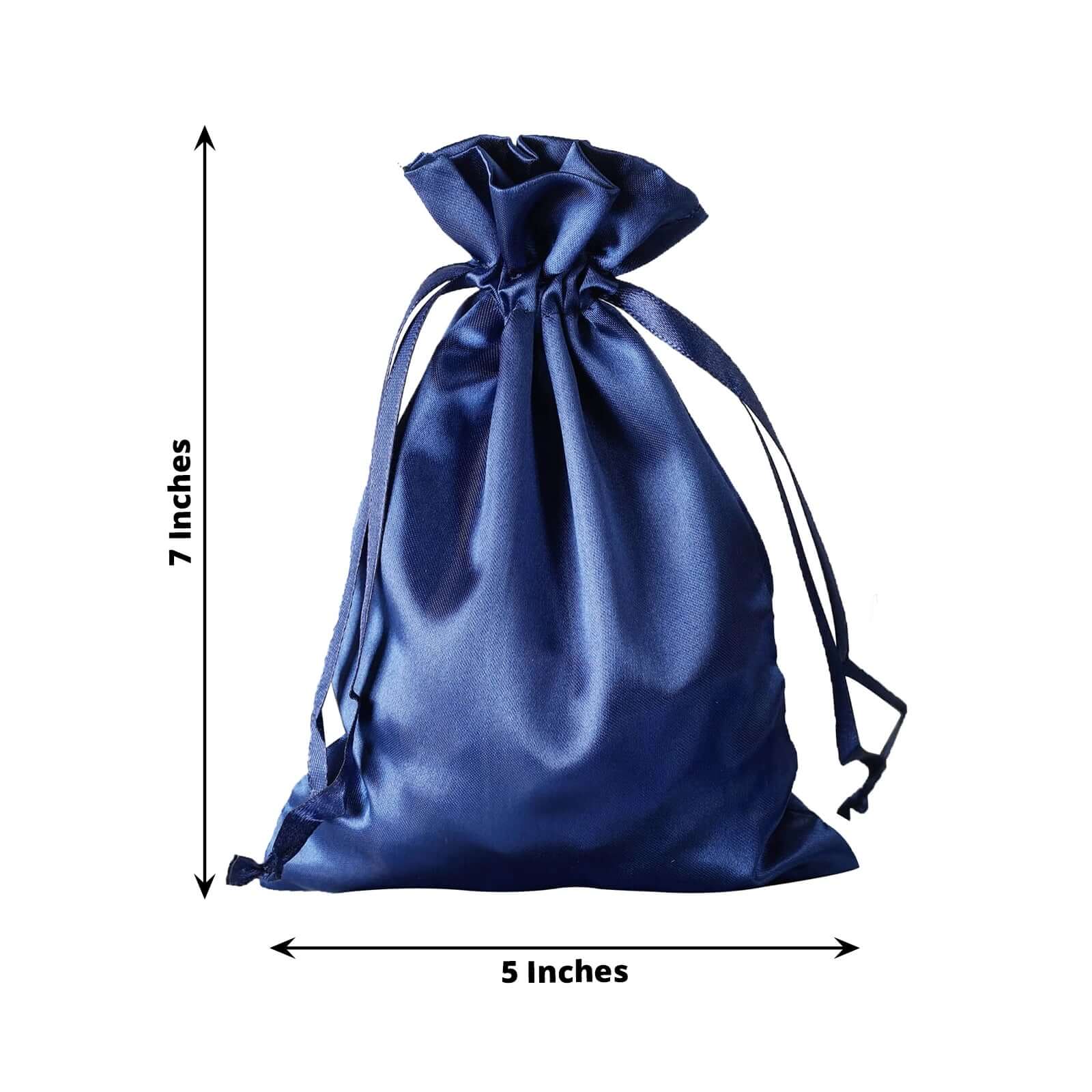 12 Pack 5"x7" Navy Blue Satin Drawstring Wedding Party Favor Gift Bags - Linen Luxes