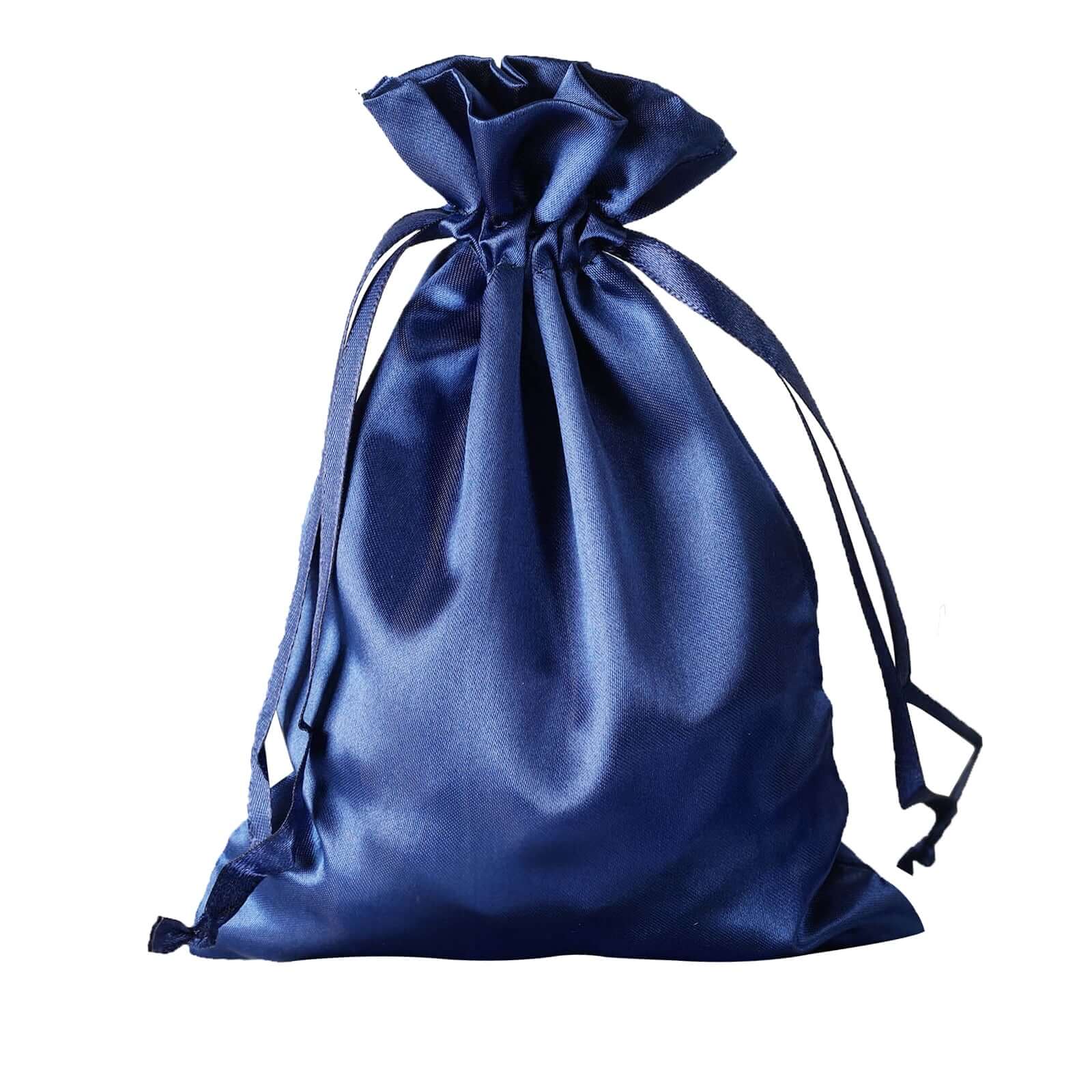 12 Pack 5"x7" Navy Blue Satin Drawstring Wedding Party Favor Gift Bags - Linen Luxes