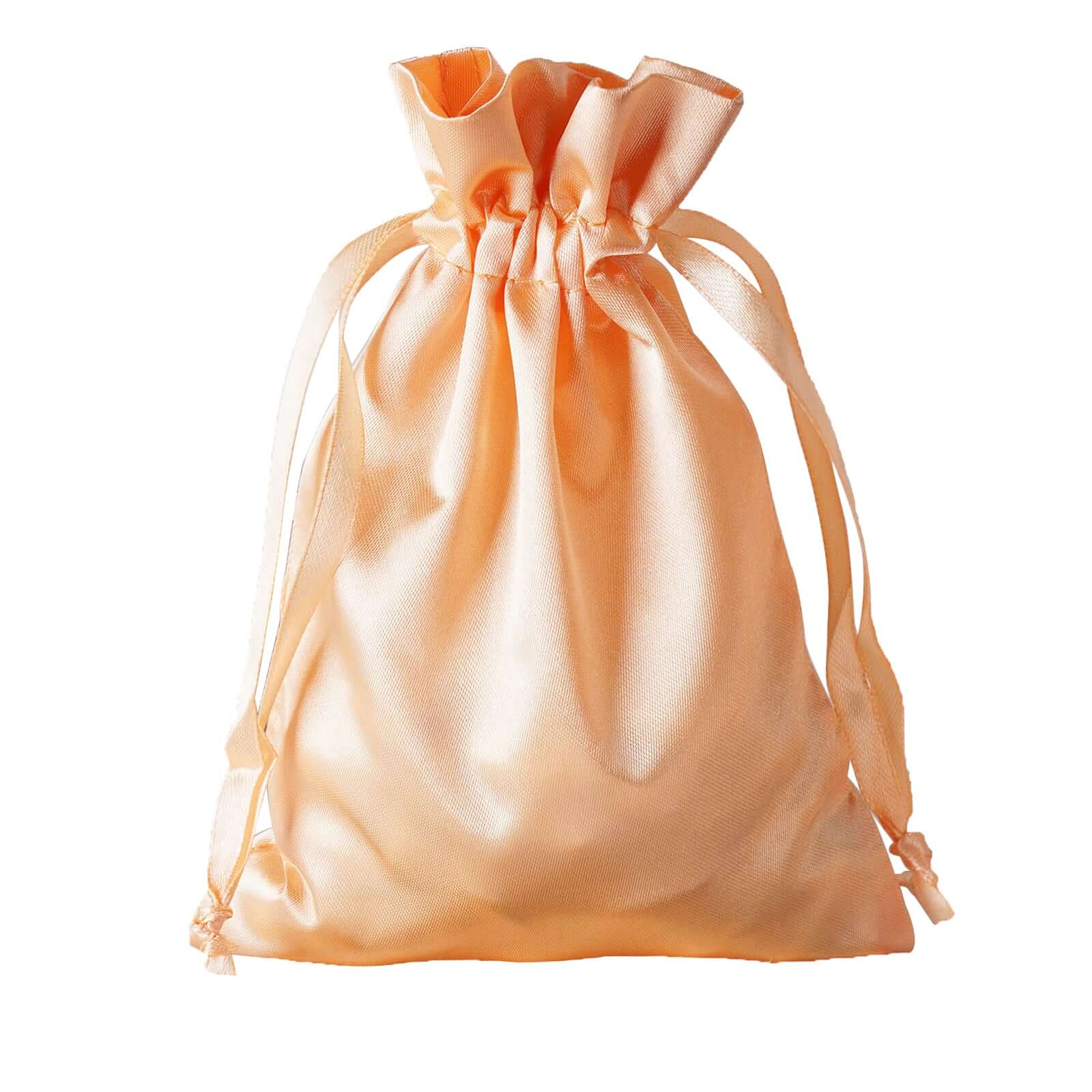 12 Pack 5"x7" Peach Satin Drawstring Wedding Party Favor Gift Bags - Linen Luxes