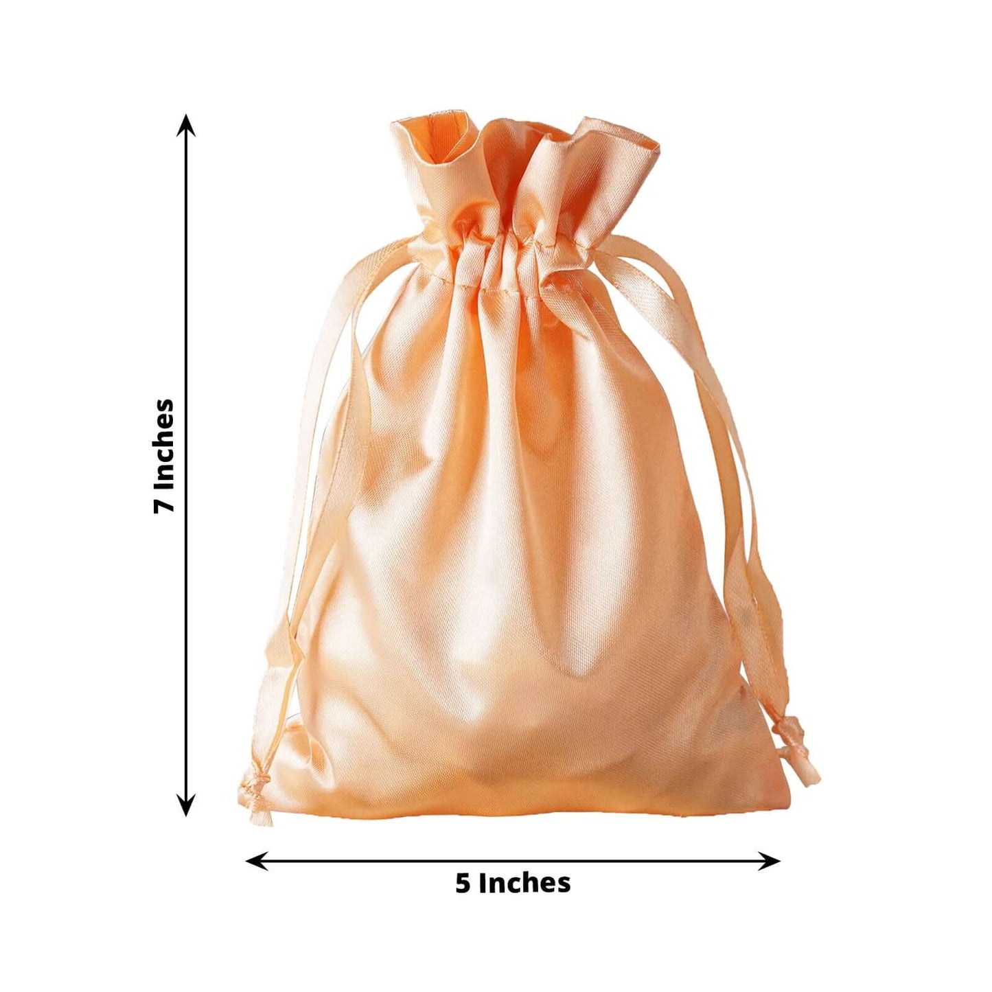 12 Pack 5"x7" Peach Satin Drawstring Wedding Party Favor Gift Bags - Linen Luxes
