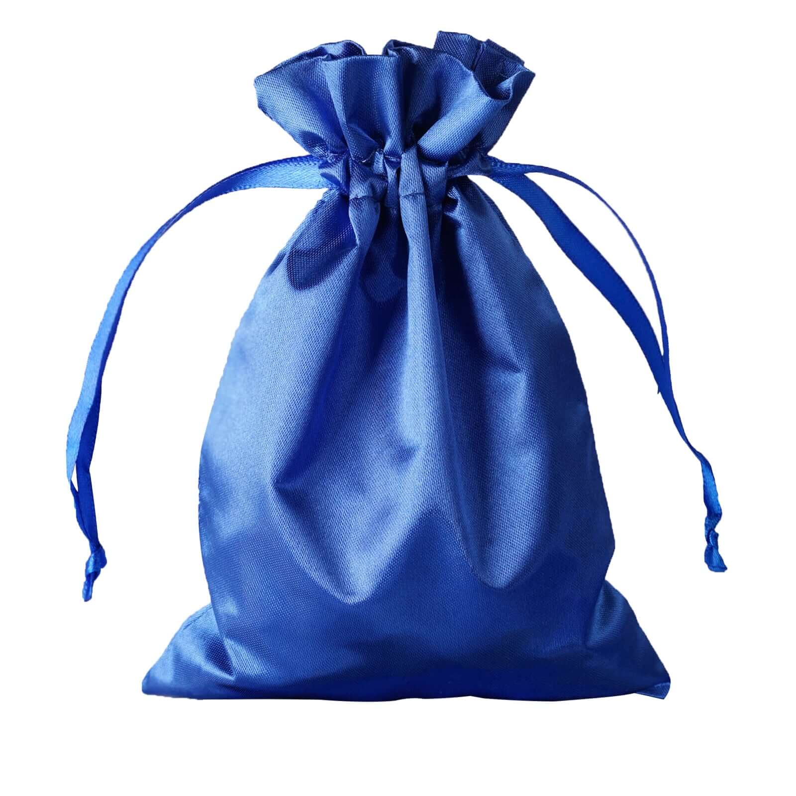 12 Pack 5"x7" Royal Blue Satin Drawstring Wedding Party Favor Gift Bags - Linen Luxes