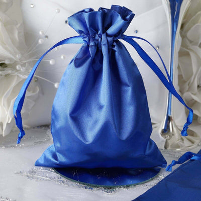 12 Pack 5"x7" Royal Blue Satin Drawstring Wedding Party Favor Gift Bags - Linen Luxes