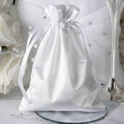 12 Pack 5"x7" White Satin Drawstring Wedding Party Favor Gift Bags - Linen Luxes