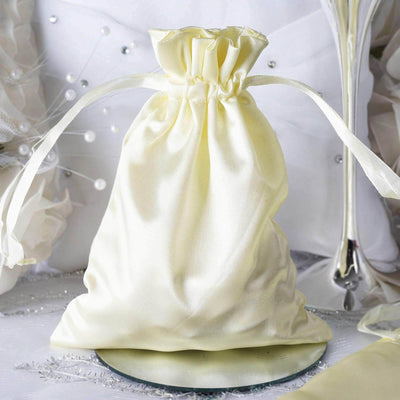 12 Pack 5"x7" Yellow Satin Drawstring Wedding Party Favor Gift Bags - Linen Luxes