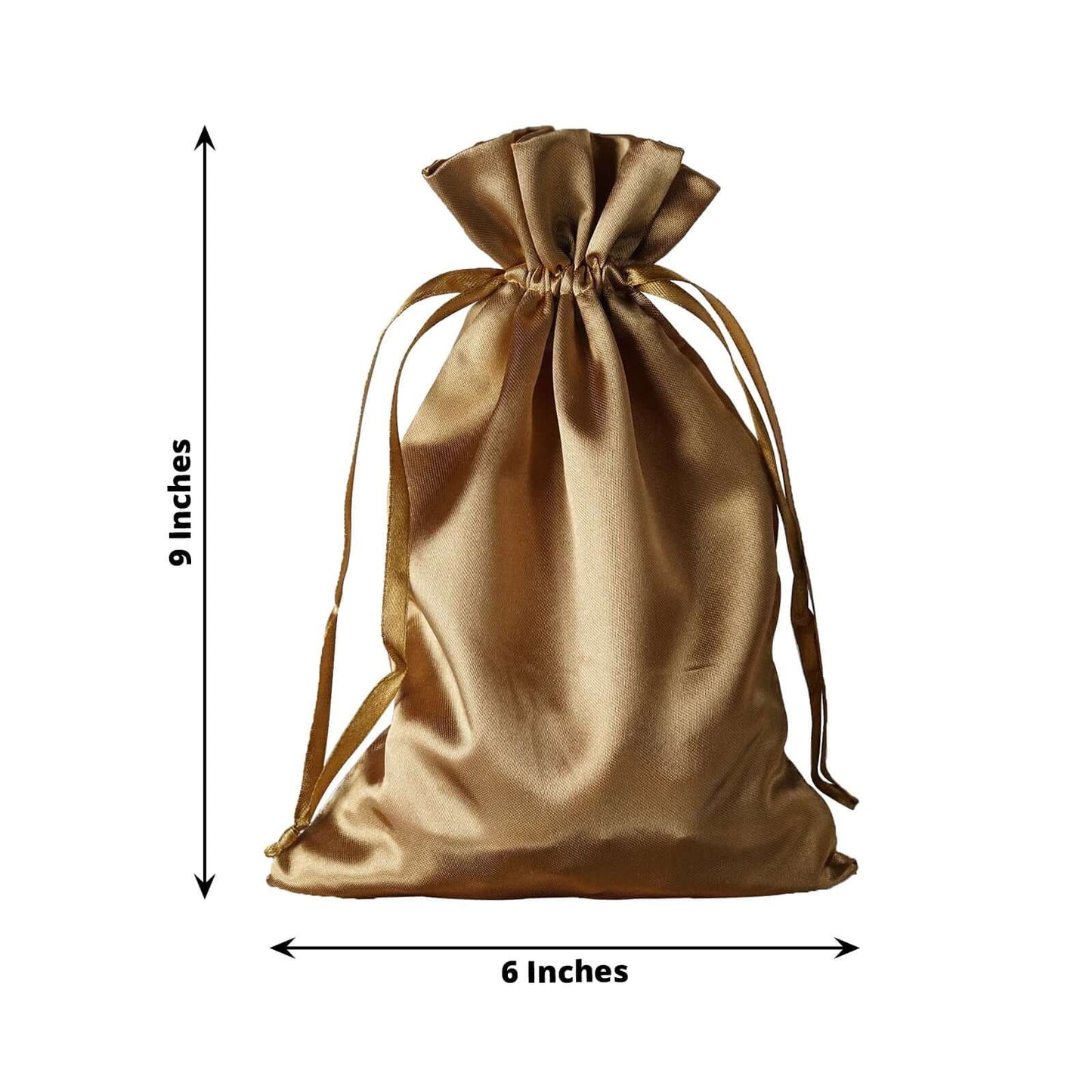 12 Pack 6"x9" Antique Gold Satin Wedding Party Favor Bags, Drawstring Pouch Gift Bags - Linen Luxes