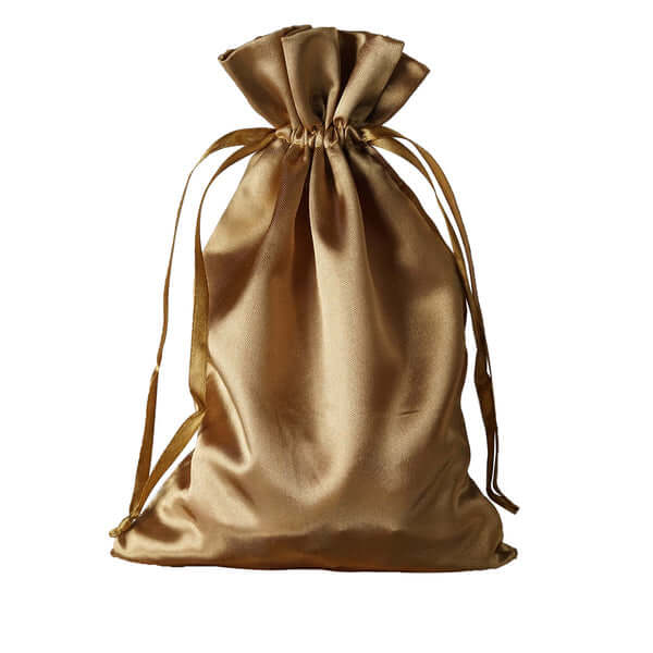 12 Pack 6"x9" Antique Gold Satin Wedding Party Favor Bags, Drawstring Pouch Gift Bags - Linen Luxes