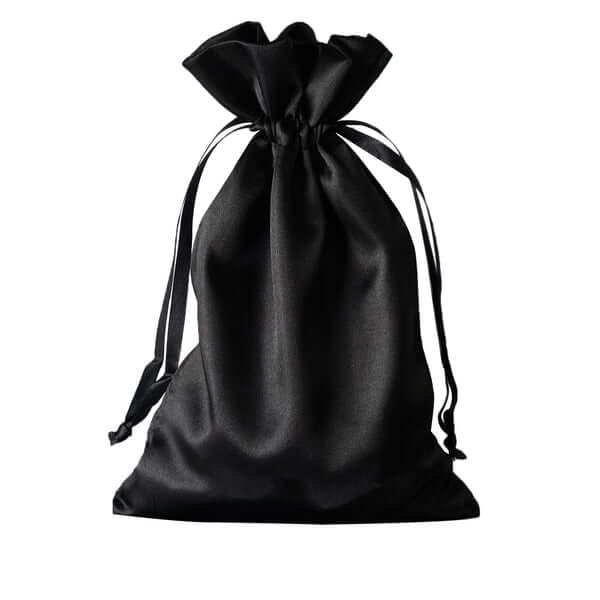12 Pack 6"x9" Black Satin Drawstring Wedding Party Favor Gift Bags - Linen Luxes