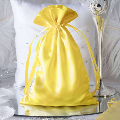 12 Pack 6"x9" Gold Satin Drawstring Wedding Party Favor Gift Bags - Linen Luxes