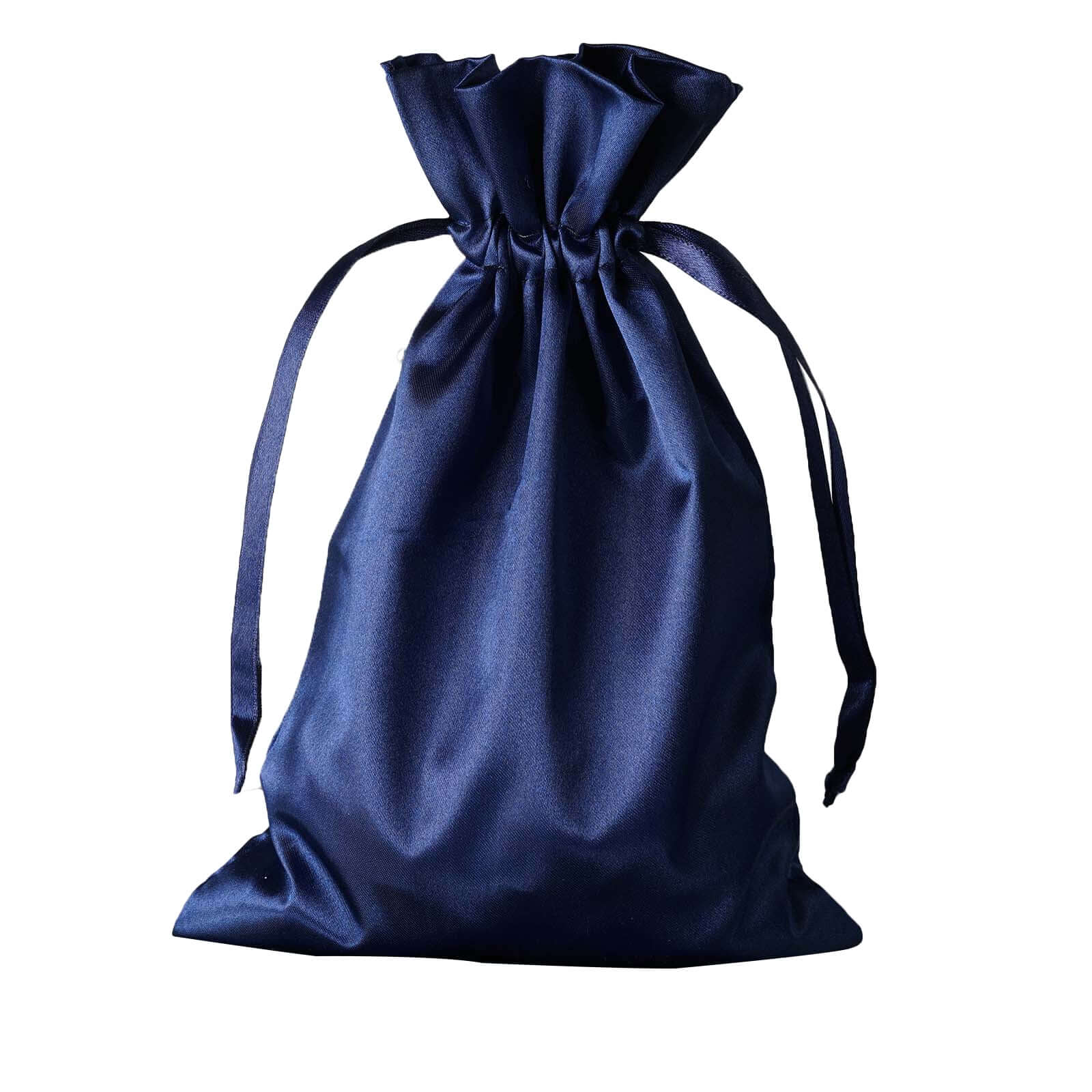 12 Pack 6"x9" Navy Blue Satin Wedding Party Favor Bags, Drawstring Pouch Gift Bags - Linen Luxes