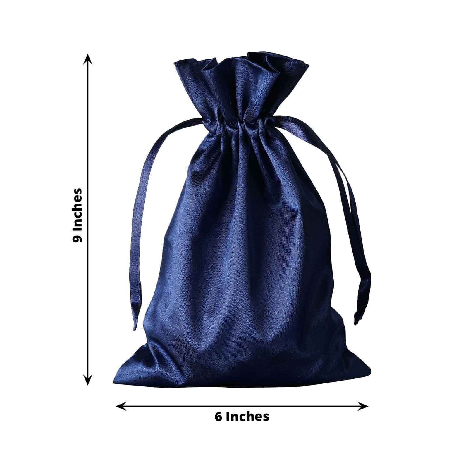 12 Pack 6"x9" Navy Blue Satin Wedding Party Favor Bags, Drawstring Pouch Gift Bags - Linen Luxes