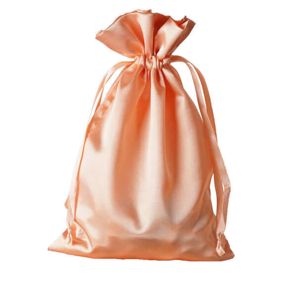 12 Pack 6"x9" Peach Satin Drawstring Wedding Party Favor Gift Bags - Linen Luxes