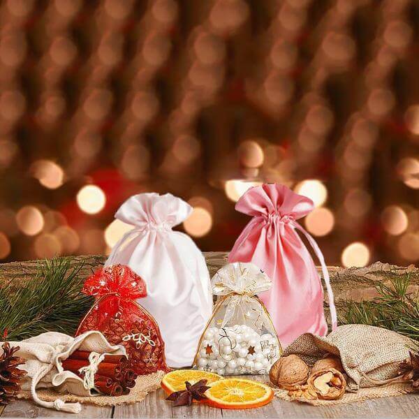 12 Pack 6"x9" Peach Satin Drawstring Wedding Party Favor Gift Bags - Linen Luxes