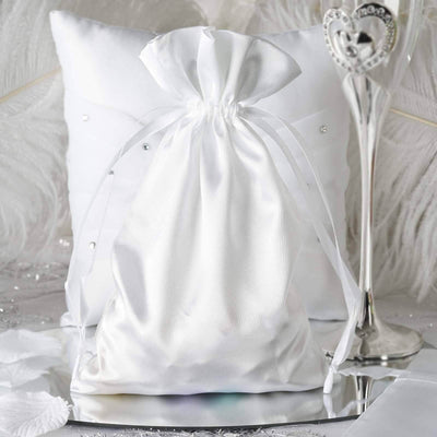12 Pack 6"x9" White Satin Drawstring Wedding Party Favor Gift Bags - Linen Luxes