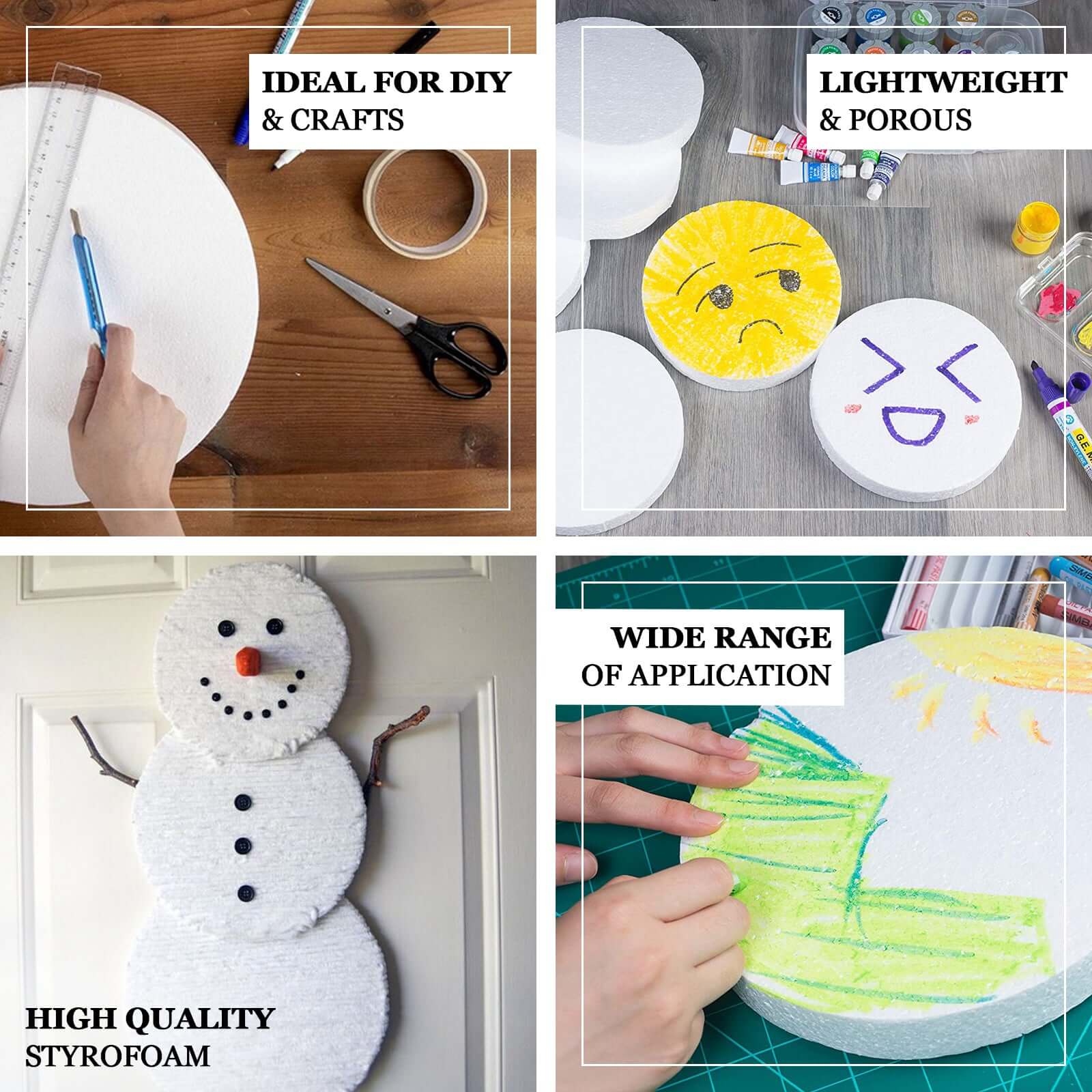 12 Pack 8" White StyroFoam Disc, DIY Polystyrene Foam Craft Supplies - Linen Luxes