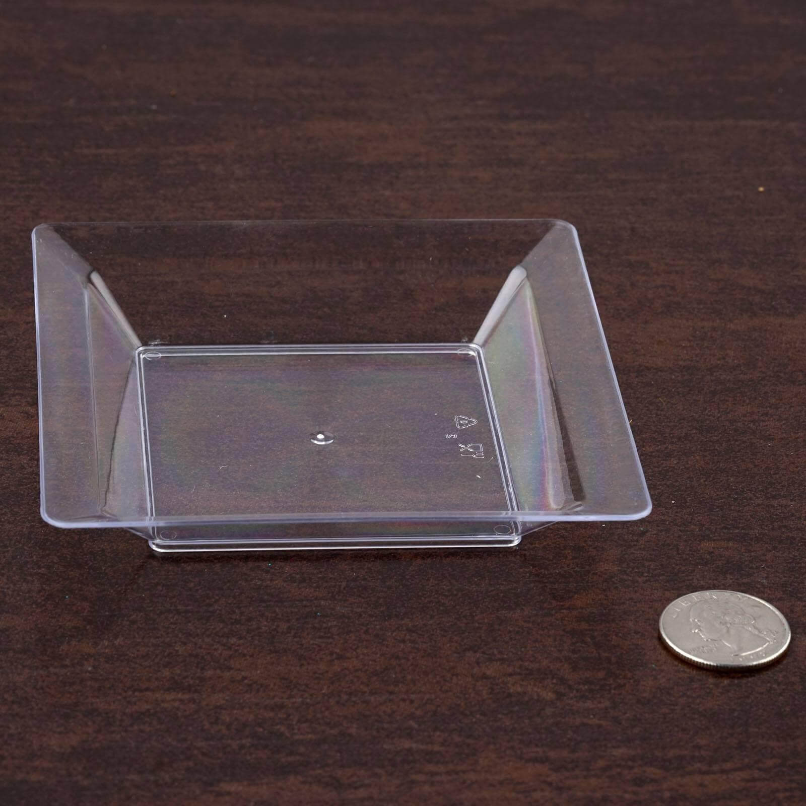 12 - Pack Appetizer Plates Mini Square Design Clear - Plastic Disposable Plates for Desserts 4" - Linen Luxes