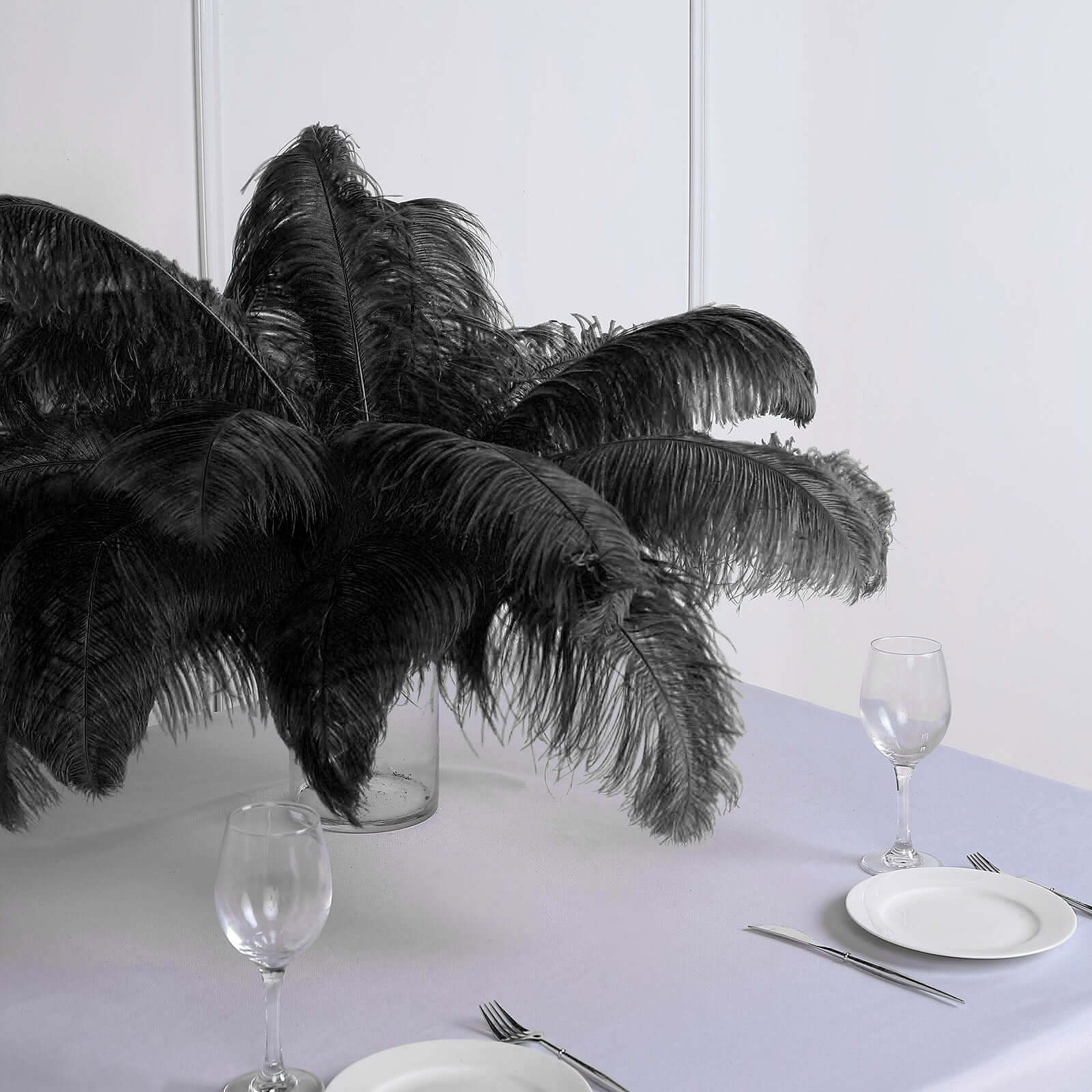 12 Pack Black Natural Plume Ostrich Feathers Centerpiece Filler - 24" - 26" - Linen Luxes
