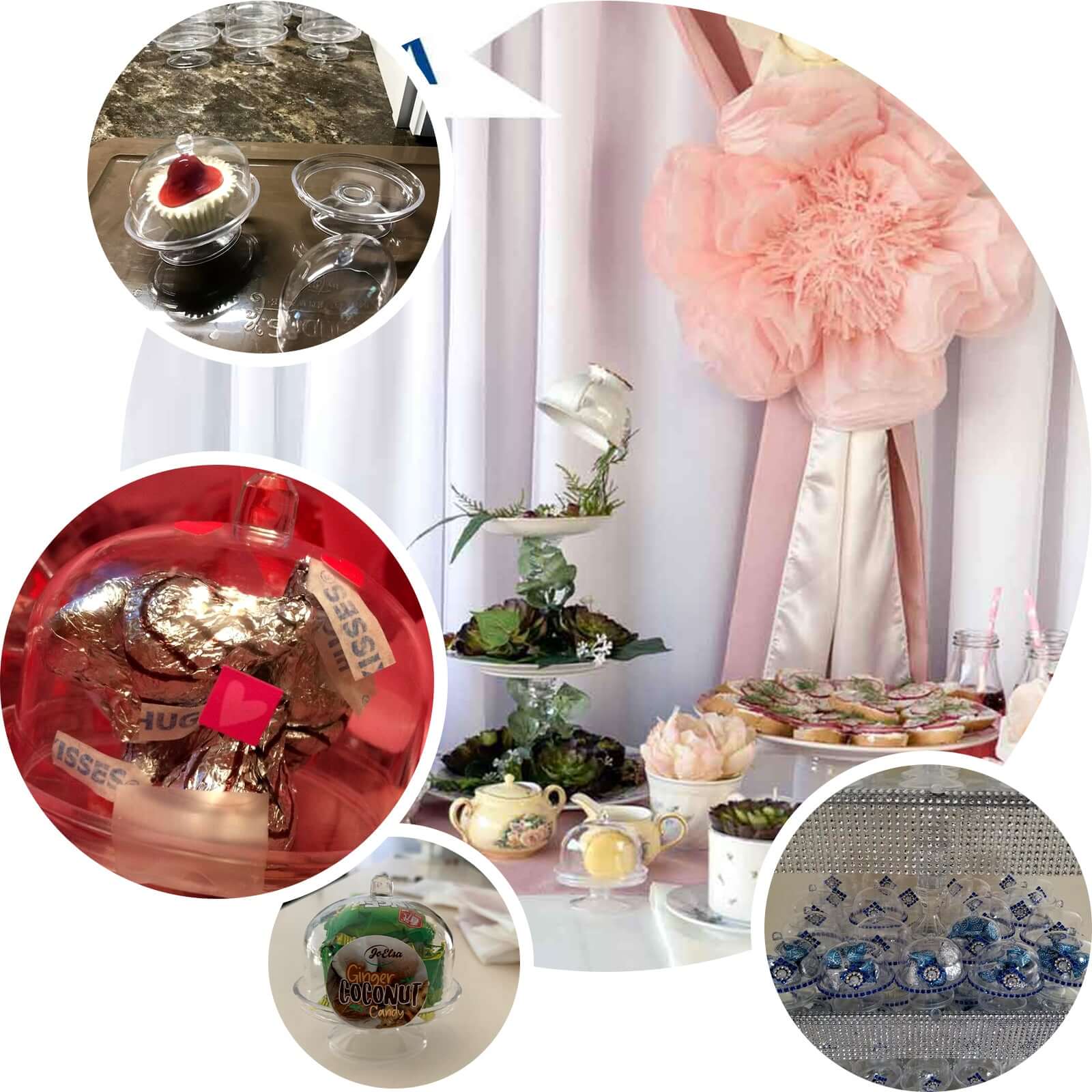 12 - Pack Fillable Mini Pedestal Candy Container Clear - Stylish Candy Treat Favor Containers with Dome Lid 3" - Linen Luxes