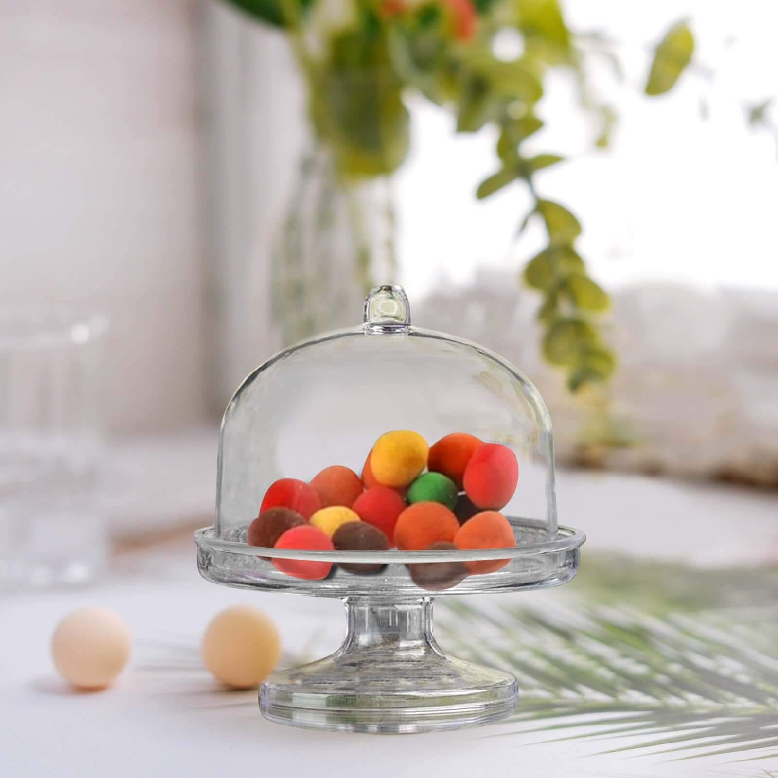 12 - Pack Fillable Mini Pedestal Candy Container Clear - Stylish Candy Treat Favor Containers with Dome Lid 3" - Linen Luxes