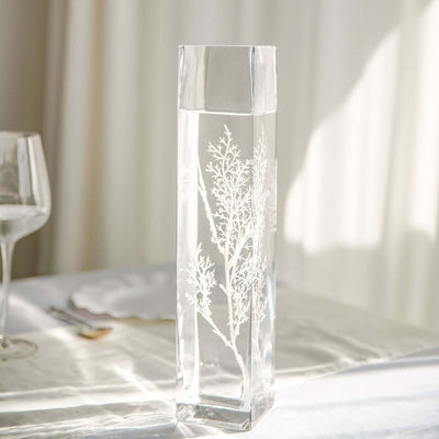 12 - Pack Glass Cylinder Vases Square Clear - Durable Heavy Duty Floral Centerpieces for Weddings 14" - Linen Luxes