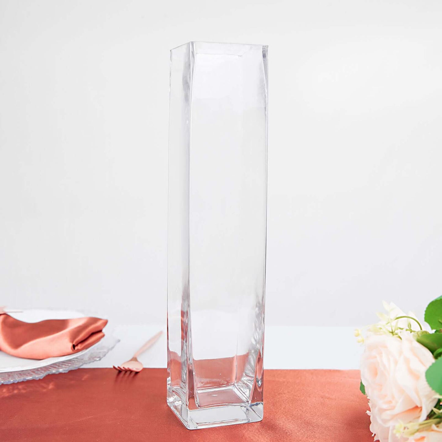 12 - Pack Glass Cylinder Vases Square Clear - Durable Heavy Duty Floral Centerpieces for Weddings 14" - Linen Luxes
