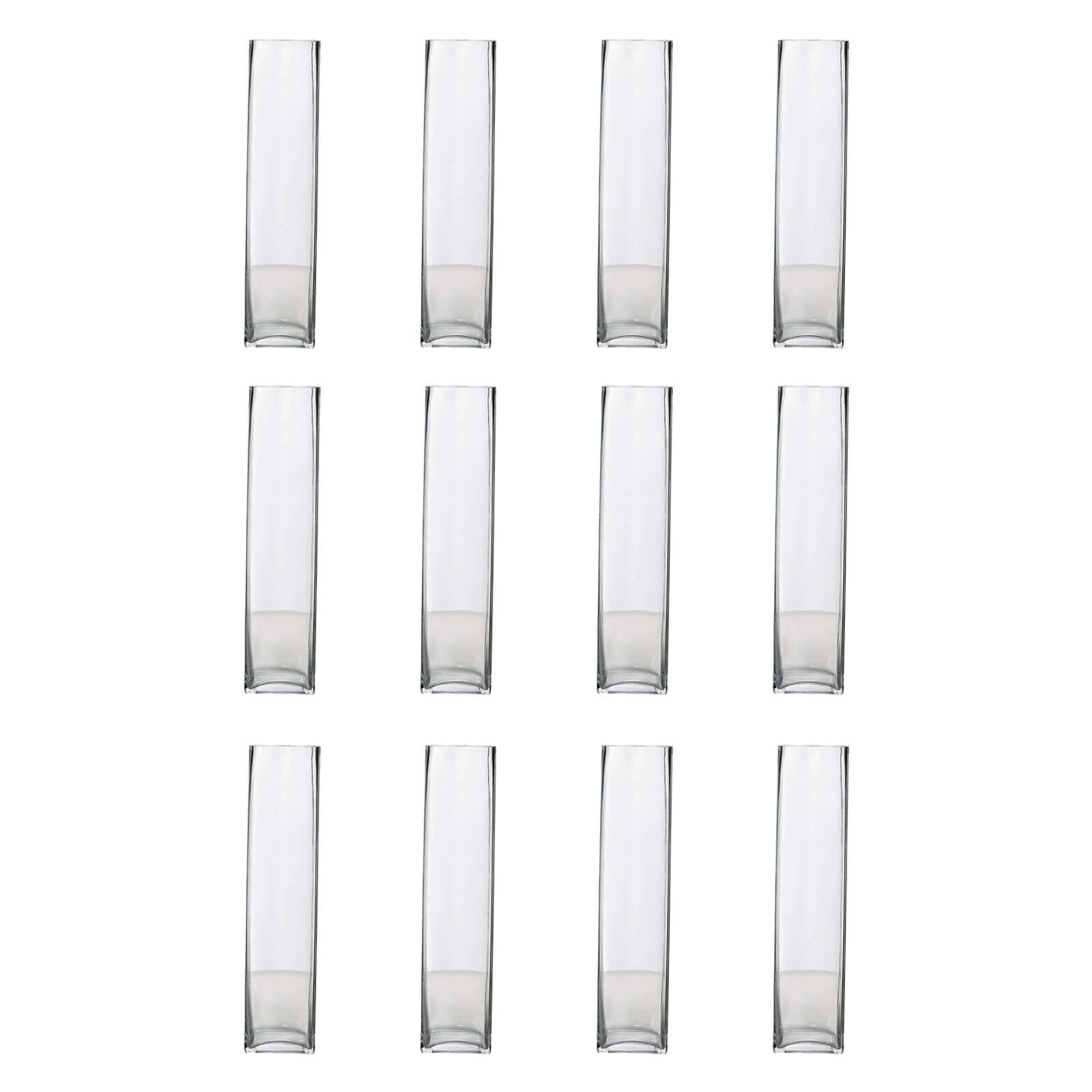 12 - Pack Glass Cylinder Vases Square Clear - Durable Heavy Duty Floral Centerpieces for Weddings 14" - Linen Luxes
