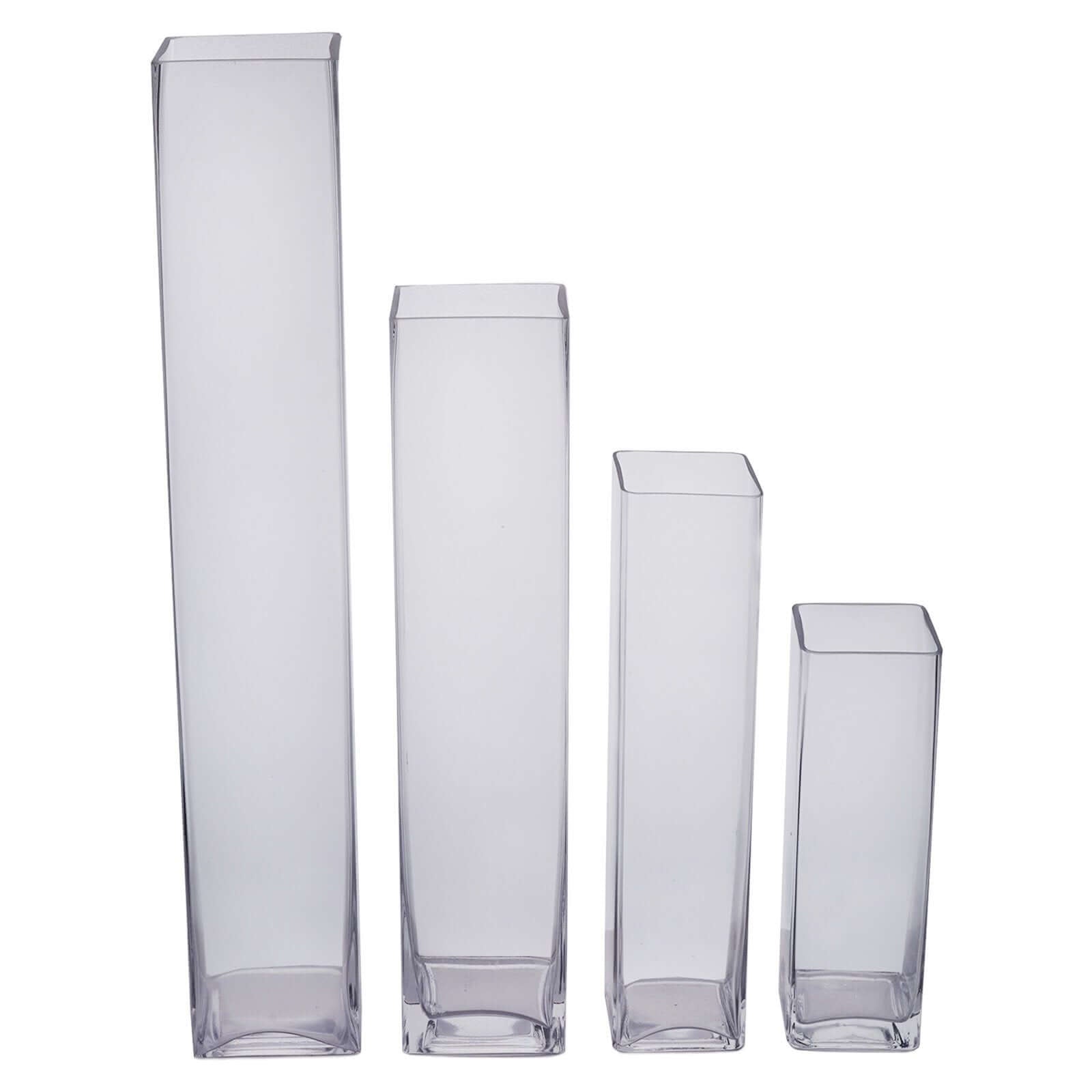 12 - Pack Glass Cylinder Vases Square Clear - Durable Heavy Duty Floral Centerpieces for Weddings 14" - Linen Luxes