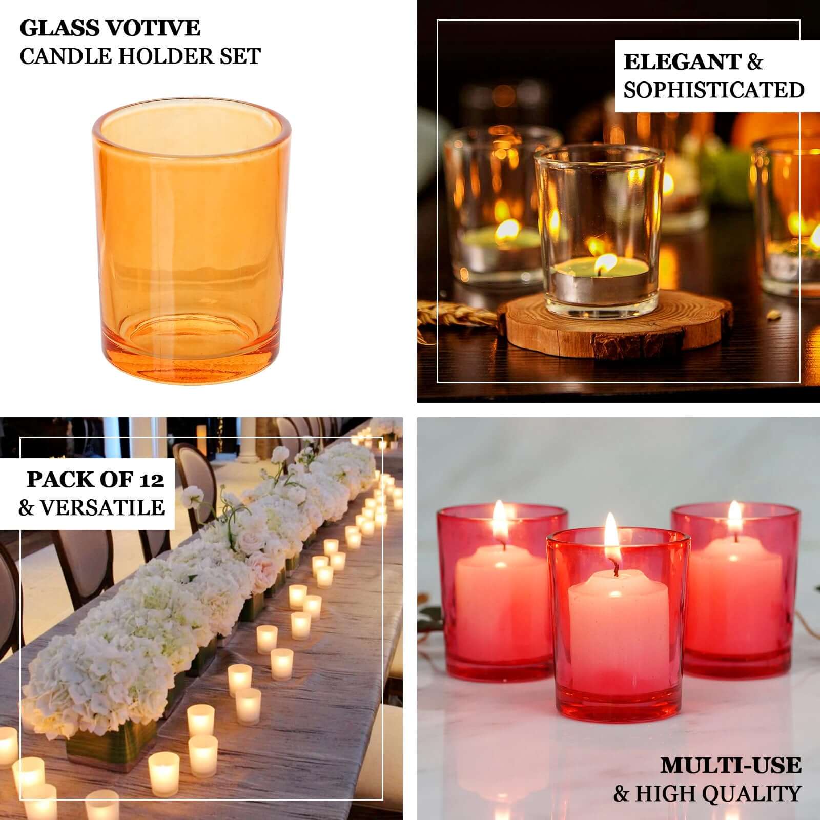12 - Pack Glass Votive Candle Holders Clear - Tealight Holder Set for Weddings and Events 2.5" - Linen Luxes