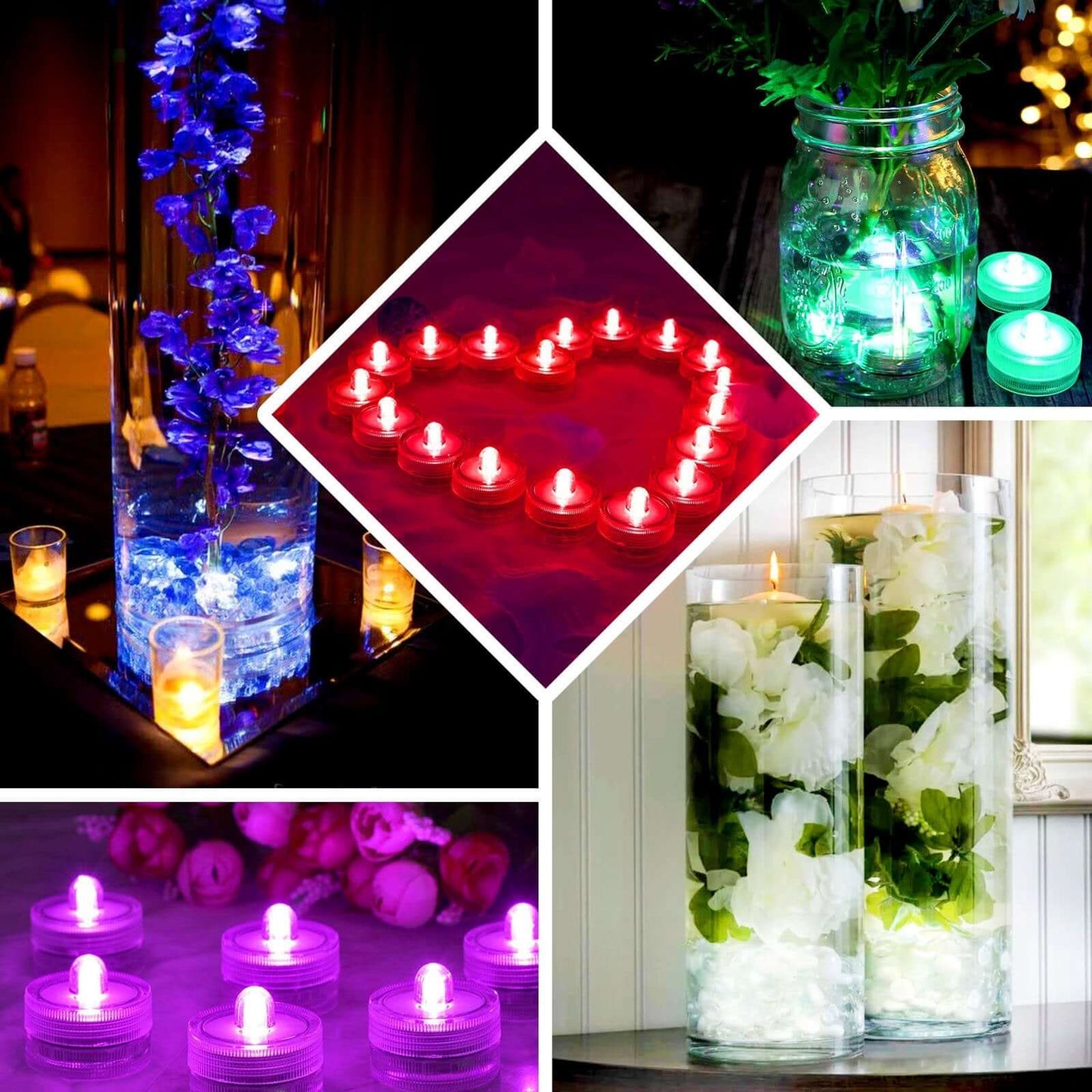 12 - Pack LED Lights Flower Design - Submersible Waterproof Light Blue Battery Operated - Linen Luxes