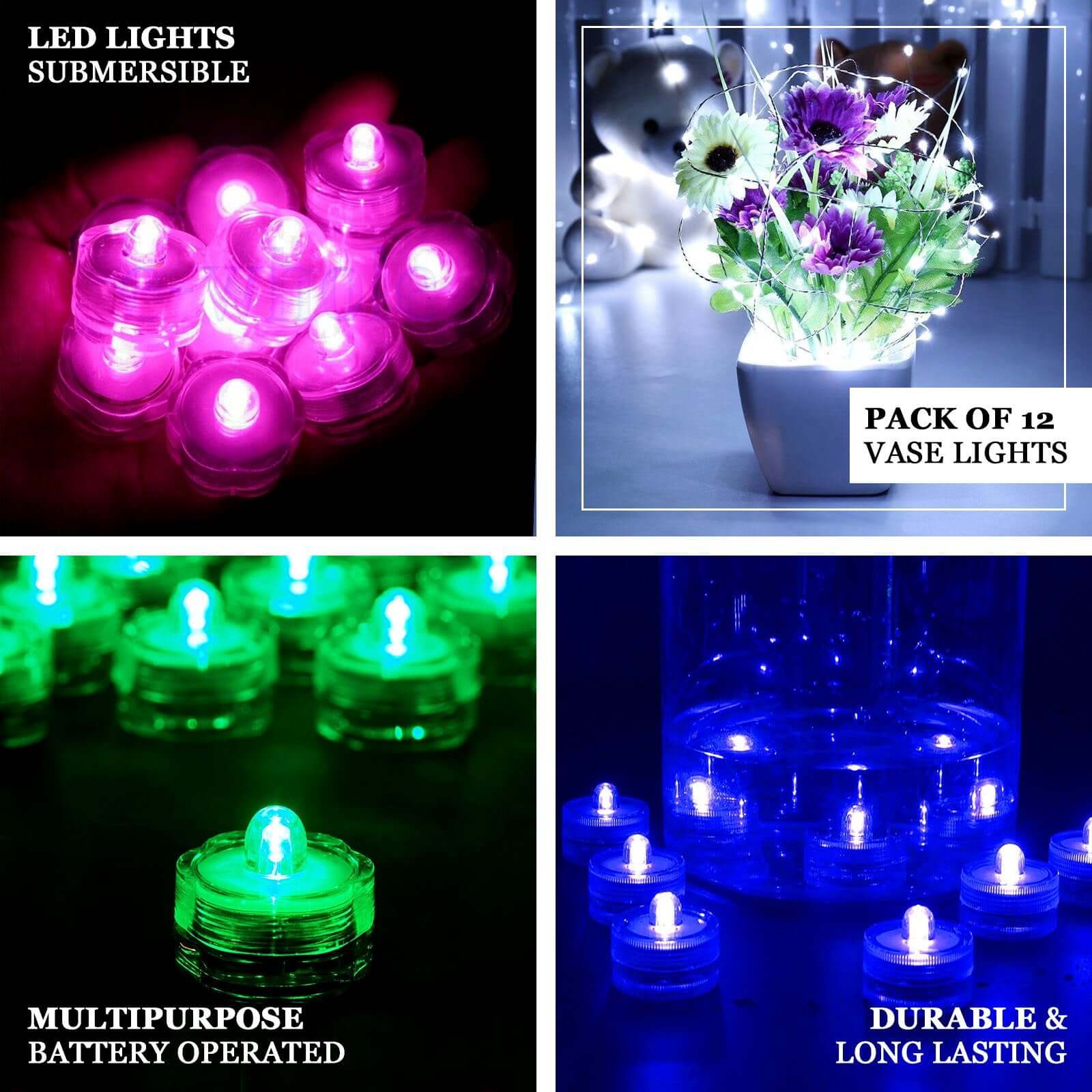 12 - Pack LED Lights Flower Design - Submersible Waterproof White Battery Operated - Linen Luxes