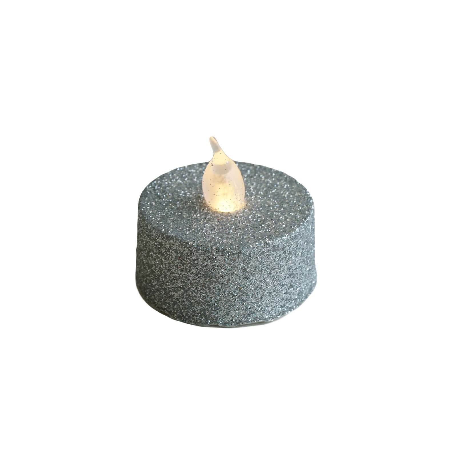 12 - Pack LED Tealight Candles Glitter Silver Design - Flameless Battery Operated Tea Lights - Linen Luxes